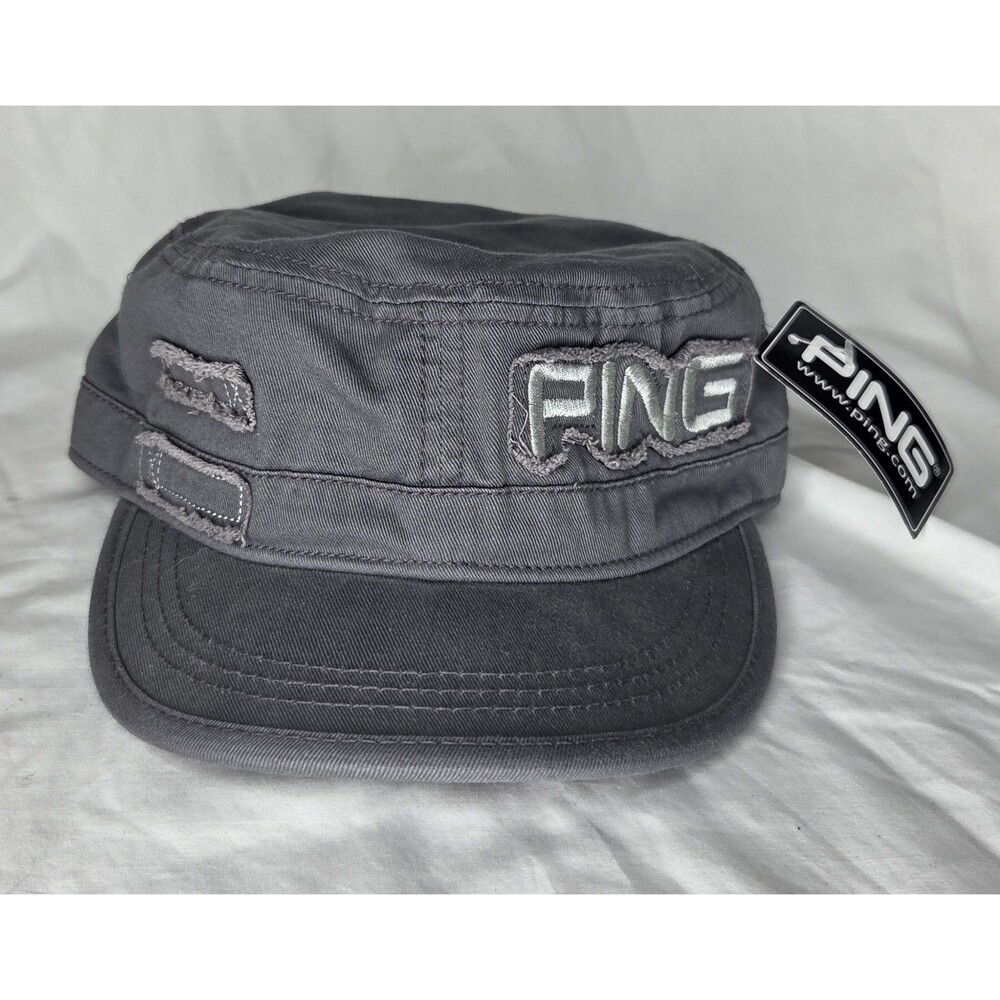 PING Women's Military Cadet Golf Hat Cap Distressed Embroidered Gray Y2K NWT New